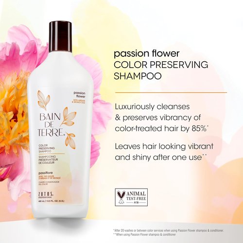Bain de Terre Passion Flower Shampoo - Color Preserving Formula with Argan & Monoi Oils | Vegan & Paraben-Free