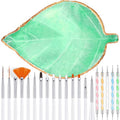 21 Pieces Nail Art Tools Kit, Resin Nail Art Palette Leaf Shape Mixing Palette and 20 Pcs Detail Brushes with Golden Edge Resin Holder Gel Polish Colors Mixing Pallet