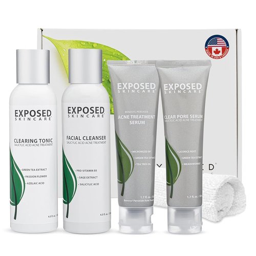 Exposed Skin Care Acne Treatment Kit - 2.5% Salicylic Acid & 3.5% Benzoyl Peroxide for Clear Skin | Natural & Cruelty-Free