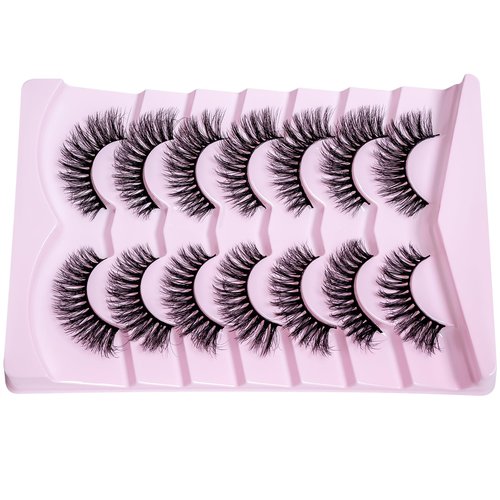 PAVONNE Cat Eye Lashes Wispy Fluffy, 8D Faux Mink 12-18MM (7 Pairs) - Dramatic Volume, Waterproof Lightweight, Daily & Party Wear, Reusable (B Curl)