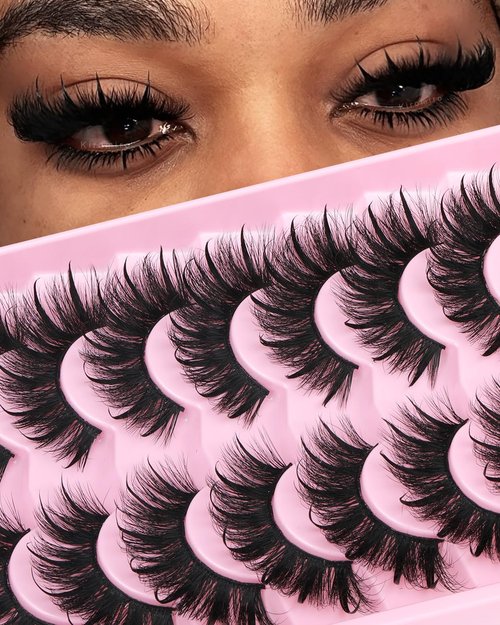 Kiromiro Mink Lashes Fluffy Evil False Eyelashes with Spikes Manga Faux Mink Lashes Wispy Long Dramatic Fake Lash Strips Cat Eye Full Spiky Eyelashes Pack