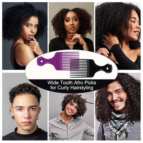SIMPOR Hair Pick Comb Set - Wide Tooth Detangling Picks for Curly & Afro Hair | 2 Pcs (Purple & Black)