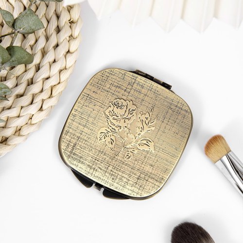 Travel Small Compact 1X/2X Mirror - Handheld, Foldable, Lightweight - Mini Pocket Magnifier for Wallet - Square 3.0 inches x 2.8 inches (Ancient Bronze)