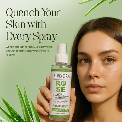 Rose Water Face Mist Toner by [Brand Name] - Hydrating Aloe Vera & Hyaluronic Acid Spray for Redness Relief - 4.05 fl oz