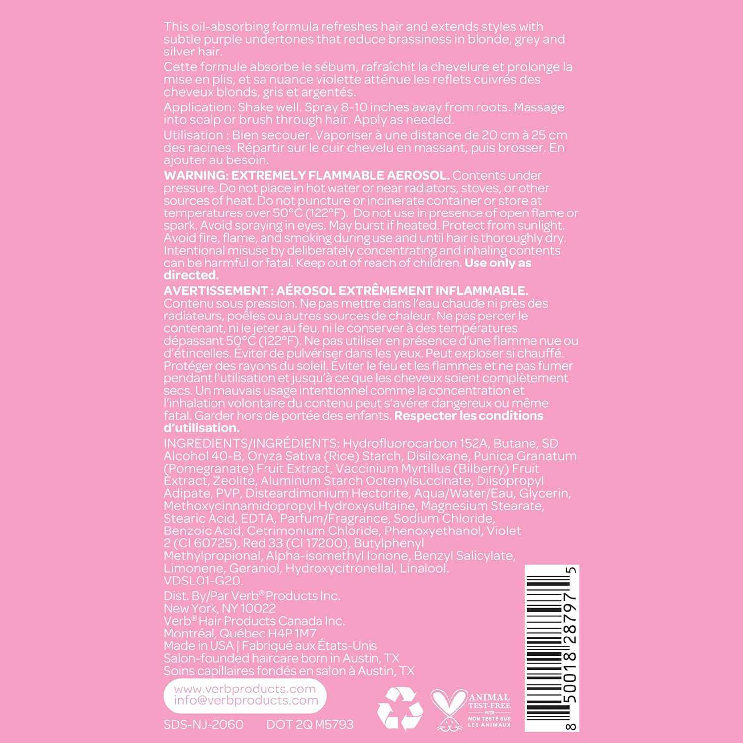 VERB Dry Shampoo Light - Refreshing Spray to Absorb Oils & Extend Styles - Vegan, Paraben-Free for Light Tones