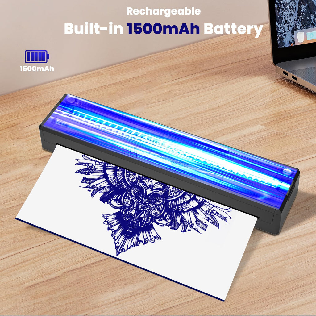 YUEBBB Tattoo Stencil Printer, Portable Printer, Wireless-Bluetooth-Thermal Tattoo Transfer Machine with 10pcs Thermal Papers & 3pcs Transfer Papers, Support Mobile & PC