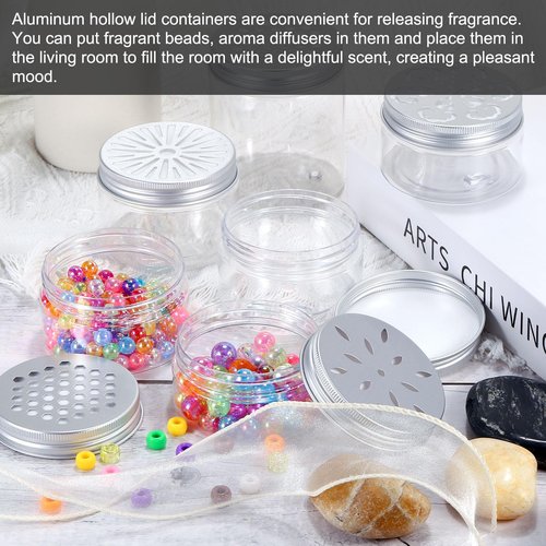 HARFINGTON 8 Pcs Empty Scent Beads Storage Container 3oz/80ml Air Freshener Tins Round Refillable Spice Containers Plastic Jars Sample for Travel Storage