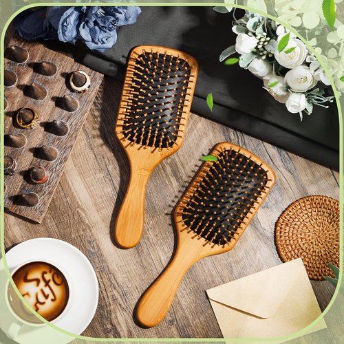 Tessco for you 12 Pcs Bamboo Hair Brushes Bulk Blank Wooden Paddle Brush Natural Scalp Massage Anti Static Hairbrush Engraving DIY Gifts for Women, Party, Wedding(9.65'' X 3.35'',Black)