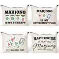 GioXtra Funny Mahjong Makeup Bag - 4Pcs Lucky Mahjong Tiles Gifts Travel Toiletry Zipper Organizer Cosmetic Bag Pen Purse Pouch for Women Board Game Lover Player Birthday Gift Travel Organizer Supply