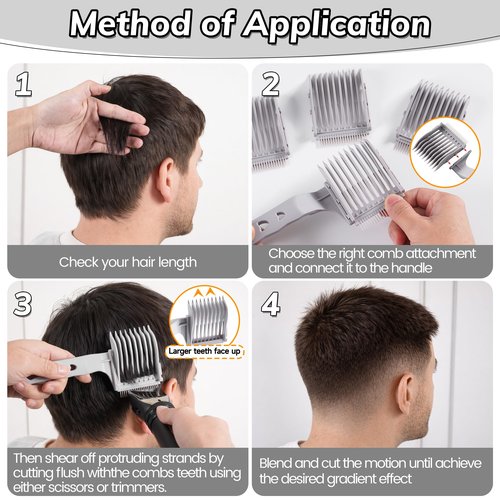 A 4-in-1 Detachable Blend Friend Fade Comb Set, Blend Friend, Barber Fade Comb, Uitable for Home, Salon Use, Compatible with all Hair Cutting Shears and Barber Tools (Grey New)