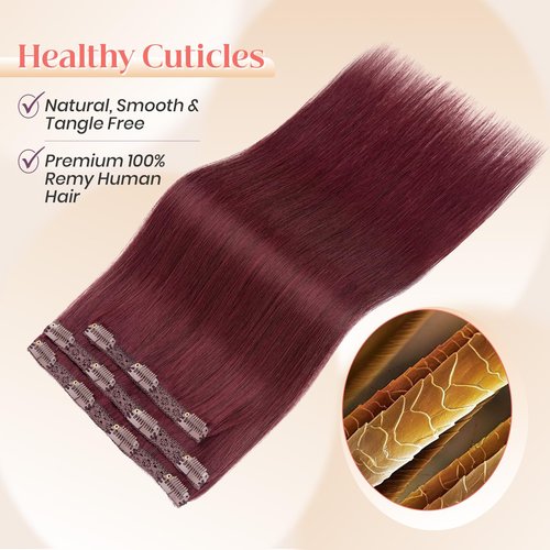 Elailite Short Clip in Hair Extensions Real Human Hair 10 Inch 56g 3PCS Lace Weft Remy Hairpieces for Women Burgundy