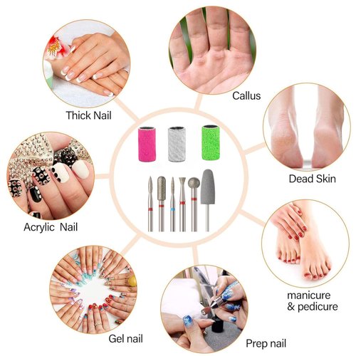 120 Pcs Nail Sanding Bands for Nail Drill, 80#120#180# Grit Nail Sander for Drill and 9 Pcs Nail Drill Bits Sets for Acrylic Nails