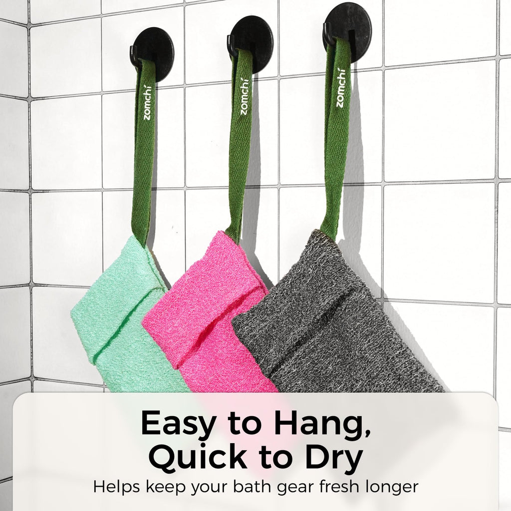 ZOMCHI 3 Pack Exfoliating Soap Bag, Body Scrubber Sponge, Soap Savers for Bar Soap, Soap Bar Pouch for Deep Exfoliation