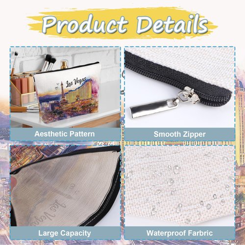 Luvsweets Las Vegas Souvenir Gift - Watercolor City Travel Makeup Bag, Las Vegas Travel Lovers Cosmetic Bags, Las Vegas Vacation Trip Gifts for Women Girls Sister Birthday Christmas Gift