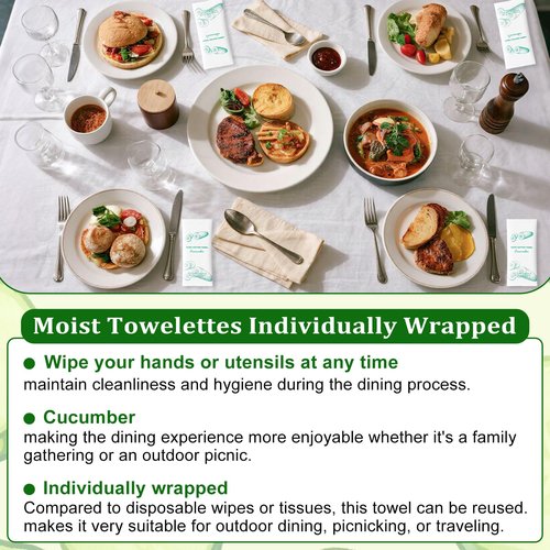 Moist Cotton Towel Bulk Moist Towelettes Individually Wrapped,White Towel Services,Refreshment Pre Moistened Towels for Dentist Travel Sport Party Hotel 50，Green tea (pack of 50, Cucumber)
