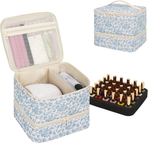 Skiennix Nail Polish Organizer Bag - Holds 30+ Bottles | UV Nail Lamp & Gel Polish Travel Storage for Manicurists
