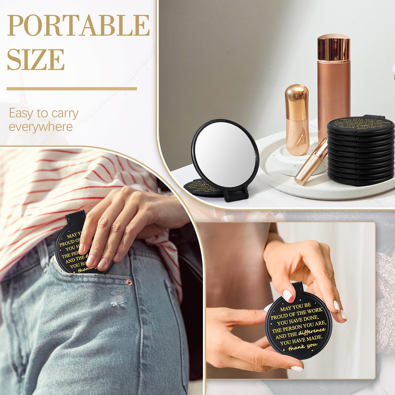 Wenqik 150 Pcs Employee Appreciation Gifts for Women Compact Mirror Bulk Thank You Gift for Staff Inspirational Compact Pocket Mirrors with Cards Organza Bags for Teacher Coworker