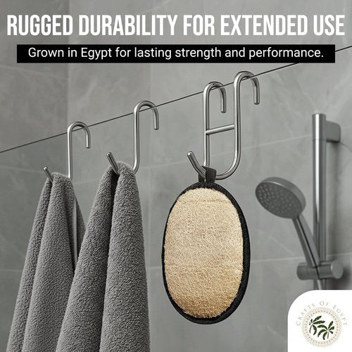 CraftsOfEgypt Natural Loofah Body Scrubber for Men, 2PCS Black & White Set – Egyptian Luffa Sponge Exfoliator for Shower, Bath & Body Care, Durable Men's Hygiene Pad, Gentle Skin Exfoliating Tool