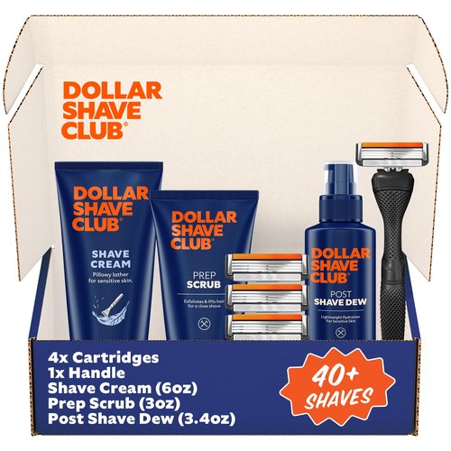 Dollar Shave Club | Ultimate Set | 4 Swift Rinse Refill Cartridges, 1 Handle, 1 Prep Scrub 3 ounce, 1 Shave Cream 6 ounce, 1 Post Shave Dew 3.4 ounce