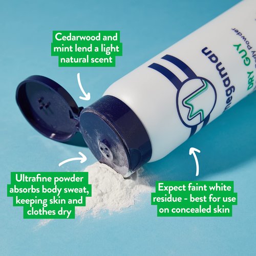 Megaman Sweat Absorbing Body Powder - Dry Guy | Prevents Chafing & Odor | Groin, Body, Feet & More | Talc-Free, All Natural | 6 oz