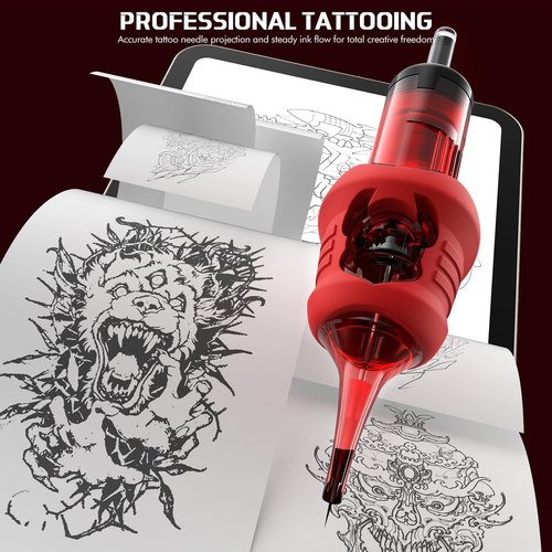 INKin Tattoo Needles with 13mm Extended Tip, 3 Round Liner 0.3mm Tattoo Cartridges with Soft Silicone Grips and Textured Design for Smooth, Stable Ink Flow—Ideal for Tattoo Artists (EL Diablo 1003RL)