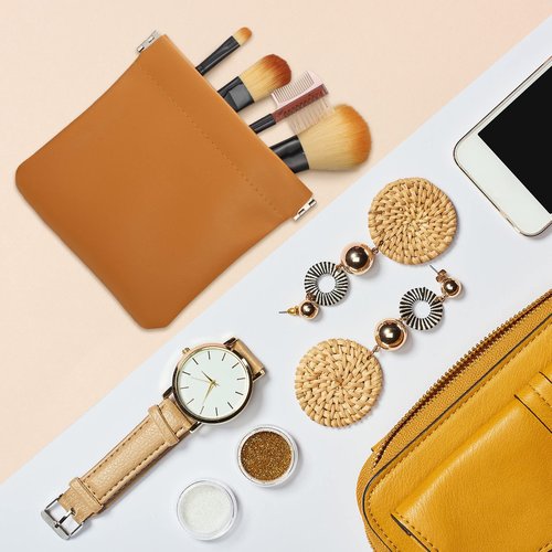 12 Pcs Lambskin Pocket Cosmetic Bag Waterproof No Zipper Self Closing Makeup Bag PU Leather Cosmetic Pouch Cute Purse Makeup Bag Travel Storage for Women Cosmetics Jewelry Toiletry (Retro Color)