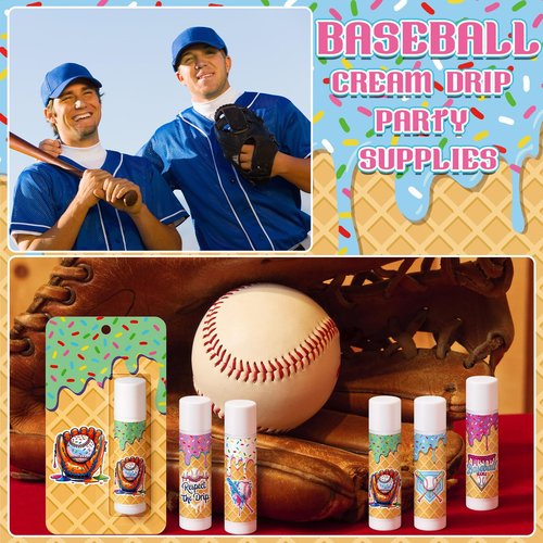 Loopeer 45 Pcs Ice Cream Drip Baseball Party Favors Gifts Decorations Bulk Ice Cream Drip Lip Balms Sports Baseballs Team Gifts Birthday Party Favors Inspirational Supplies for Teen Adults