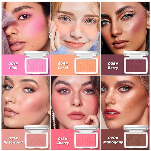 Pink Blush | Matte Powder Blush for Cheeks - Silky Lightweight Formula with Brush, 001#