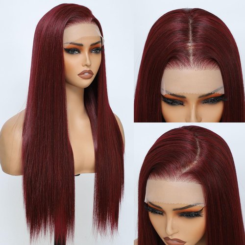 7×5 Burgundy Wear and Go Glueless Wigs Pre Plucked Pre Cut for Beginners Highlights Synthetic Lace Front Wigs For Woman 26 Inch 3 Seconds to Wear