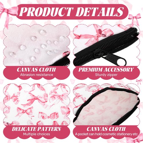 Kacctyen 9 Pcs Pink Bow Makeup Bag for Women Coquette Cosmetic Bag Bulk Preppy Pouch Coquette Gift with Zipper for Birthday Paty Favor Girls Travel Storage Accessories
