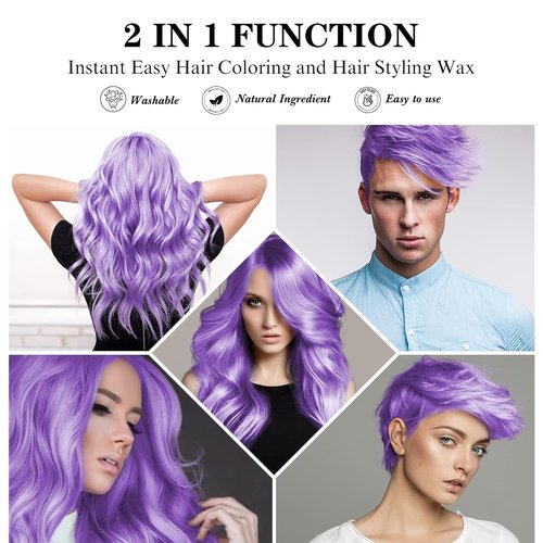 Skiennix Purple Temporary Hair Color Wax - Instant Washable Hairstyle Cream Dye for Men & Women