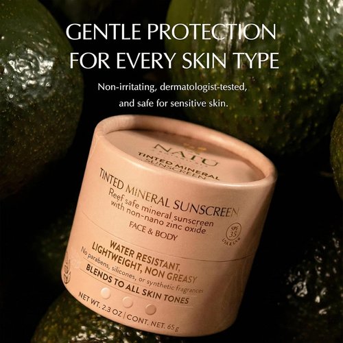 NATÚ BOTANICALS Tinted Mineral Sunscreen SPF 35 - Lightweight Zinc Oxide Lotion for Sensitive Skin - Broad-Spectrum Protection