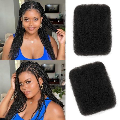 Mibeke Afro Kinky Bulk Human Hair, 4C Afro Kinky-Curly Bulk Human Hair for Twist Mini Twists Braiding and Dreadlock Extensions 50g/Pack (1B, 16 Inch)