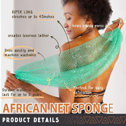 African Net Sponge Authentic - African Exfoliating Net Sponge Real African Wash Cloth Loofah - African Bath Sponge with Knots Exfoliator Net for Shower Body Scrubber - Skin Smoother Scrub Net