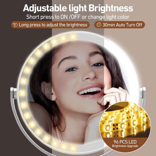 MOMOKUBA Magnifying Mirror with Light 20X, Height-Adjustable Lighted Makeup Mirror with Magnification, Double-Sided Aluminum Alloy LED Mirrors, 3 Lighting Modes Ideal for Bathroom Make-up, Silver