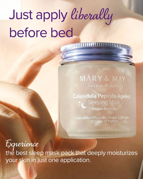 Mary&May Vegan Calendula Peptide Ageless Sleeping Mask (2,200ppm Real Petals + 25 Peptides) – Overnight Hydrating Gel Face Mask with Ceramide & Hyaluronic Acid, Soothing 3.7 fl oz
