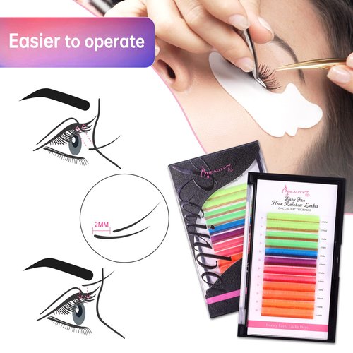 Beauty7 Colored Lash Extension Easy Fan Neon Rainbow Lashes 7 Colors Volumn Lashes Ombre Lash Extensions Self Fanning D+ Curl 0.07mm 13mm 15mm Dramatic Eyelashes
