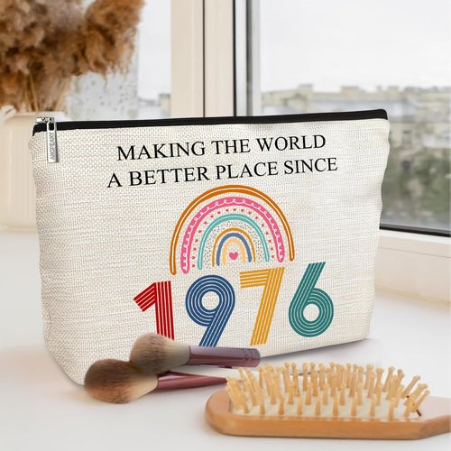 TOBYOVU 50th Cosmetic Bags - 50th Birthday Gifts For Her, Women - 1976 Makeup Bag - Making The World a Better Place Since 1976 - Fifty Birthday Decorations For Female, Friends - Turning 50 Gifts