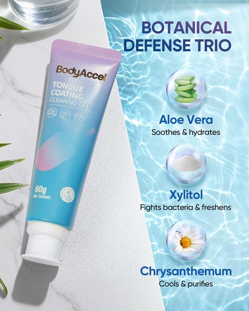 BodyAccel Tongue Cleaner Gel with Tongue Brush – Fresh Breath Oral Care Kit – Tongue Scraper Gel Set for Bad Breath Removal, Maintain Oral Health
