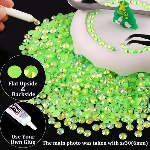 5000pcs 3mm Resin Rhinestones Bulk, Fluorescent Green AB Flatback Round Jelly Rhinestones Non Hotfix Crystal Gems Large Quantity Wholesale for DIY Crafts Clothes Face Makeup Manicure