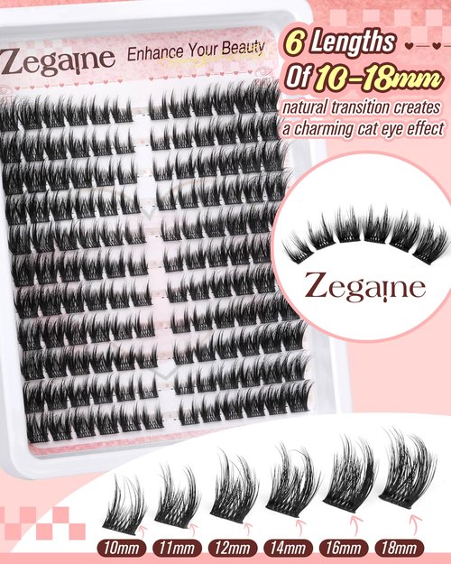 Cat Eye Lash Clusters With Spikes Manga Eyelash Clusters Wispy Cluster Eyelash Extensions C-Curly Left&Right Lash Clusters Anime Individual Lashes Pre-Mapped DIY Lash Extensions 10-18MM by Zegaine