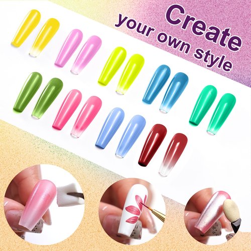 U-Shinein Gradient Painting Gel, 9 Colors Ombre Gel Nail Polish Bright Rainbow Pigment Pat Nails Aura Nails French Manicure Soak Off UV Long-lasting No-wipe Home Salon DIY Nail Art ChromaGlow