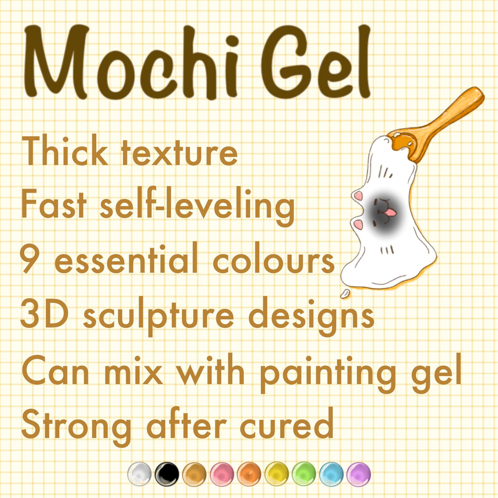 YJMyujimi Mochi Gel 3D Sculpture Paint Set, 9 Essential Colors, Self Leveling Texture, Mixing Compatible,DIY at home, Nail salons technicians UV curable