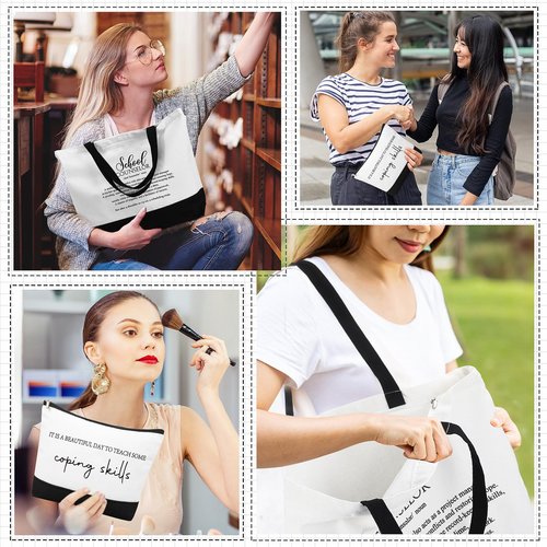 SilTriangle 2 Pcs Guidance Counselor Gifts School Counselor Appreciation Gift Canvas Tote Bag Makeup Cosmetic Bag