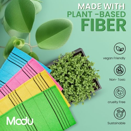 Modu Korean Exfoliating Mitts Large 4PCS (Green, Yellow, Sky Blue, Pink) – Exfoliating Gloves Body Scrubber Italy Towel Washcloth for Korean Spa at Home, Dead Skin Remover, 100% Vegan Viscose