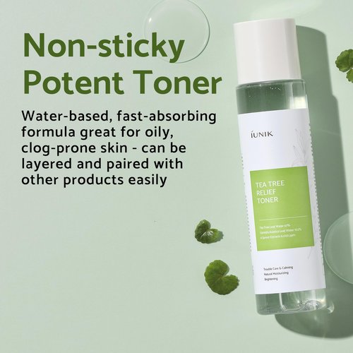 IUNIK Centella Calming Gel Cream & Tea Tree Relief Toner Vegan Moisturizing Hydrating Skincare for Sensitive Oily Acne-prone Skin Breakout Blemish Redness Care Korean Skincare