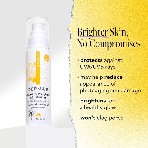 Derma E Vitamin C Moisturizer SPF 45 - Hydrating Skin Brightening Cream | 2 Fl Oz, Mineral Sunscreen