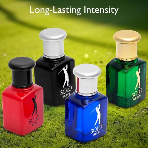 NovoGlow Mini Fragrance Set for Men - 4-Piece EDP Collection in Red, Blue, Black & Green - Woody, Citrus & Spicy Scents - 30ml Each, Paraben-Free