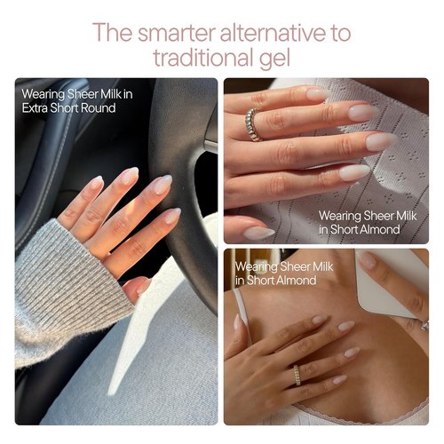 Celebritips Press On Nails - Salon U-ltimate™ | Sheer Milk Short Almond Design | 32 Nails Kit with Glue & Tabs