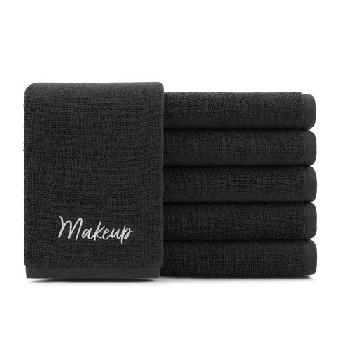 Arkwright Makeup Remover Washcloths, Pack of 6, 100% Cotton Soft Quick Dry Reusable Face Towels for Makeup Removal and Facial Cleansing, 13 x 13 in, Black